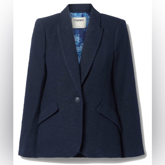 L'AGENCE Jackets & Blazers - L'AGENCE Chamberlain Boucle Tweed Blazer Jacket Navy Blue Size 14